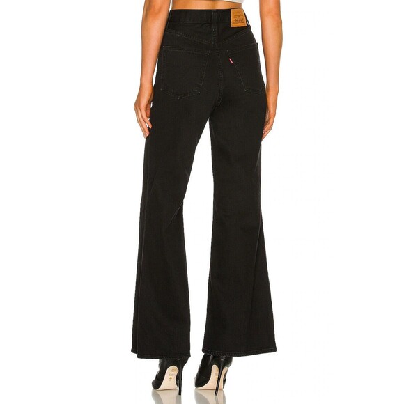 Levis Premium Womens Denim Jeans High Loose Flare Rise Black Wide Leg Baggy - Picture 9 of 10